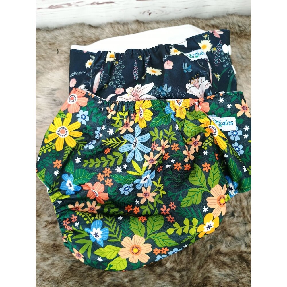 Leekalos Hawaiian Floral Print Reusable Cloth Diaper Covers Set Of 2 With Adjust